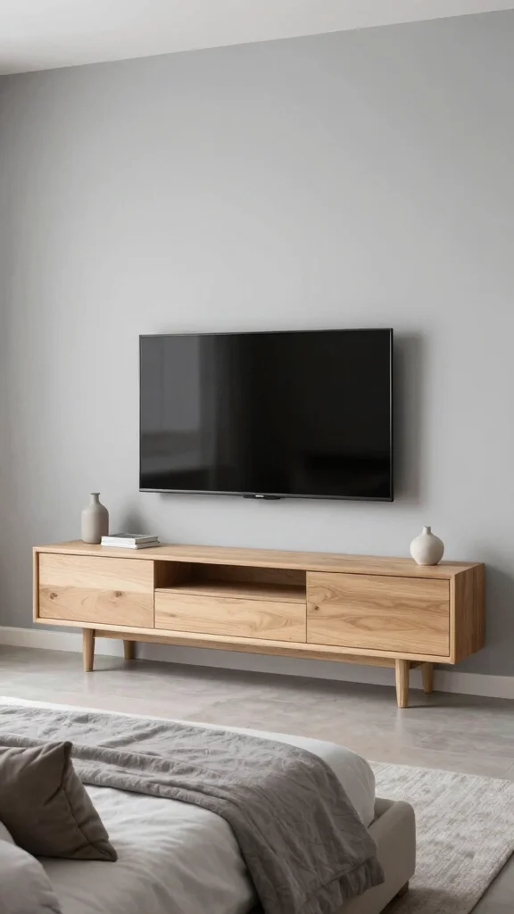 10 Bedroom TV Unit Design Ideas for a Clean, Built-In Look - 3. Minimalist Media Console 1