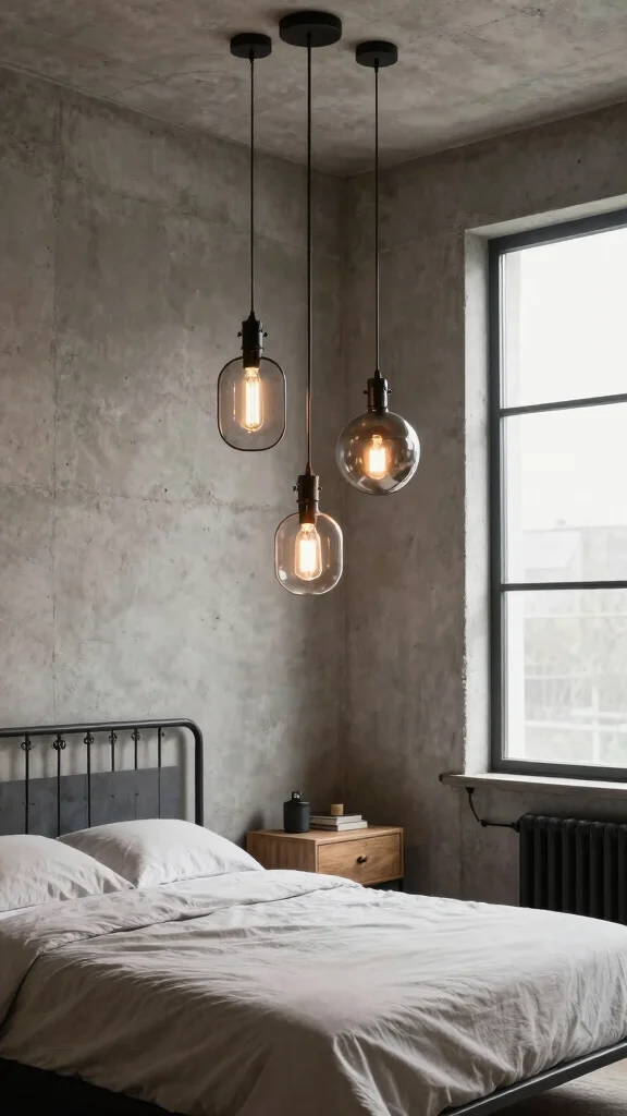 10 Hanging Light Ideas for Bedrooms That Replace Bedside Lamps - 2. Industrial Chic Fixtures 1