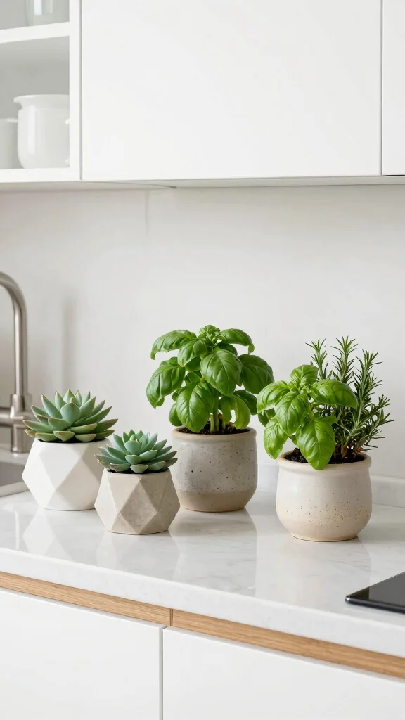 10 Kitchen Countertop Decor Ideas That Keep Things Tidy and Stylish - 4. Sculptural Plants for a Touch of Nature 1