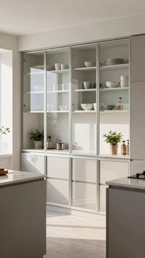 10 Kitchen Glass Cabinet Ideas for an Open, Elegant Feel - 4. Minimalist Glass Cabinet Frames for a Sleek Look 1