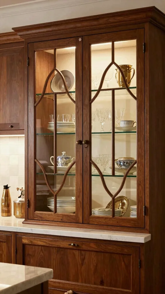 10 Kitchen Glass Cabinet Ideas for an Open, Elegant Feel - 5. Glass Cabinets with Decorative Mullions for a Classic Touch 1