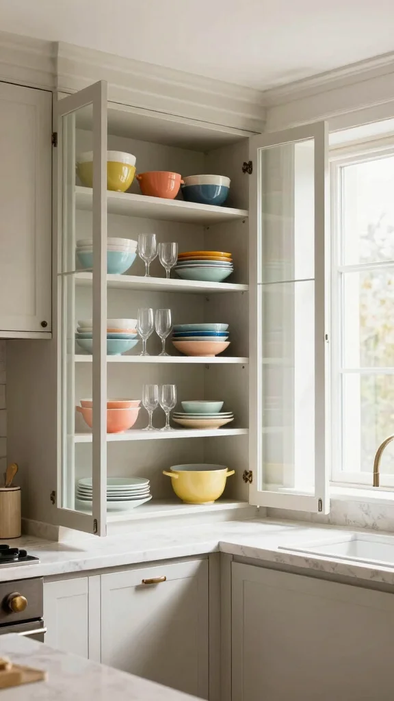 10 Kitchen Glass Cabinet Ideas for an Open, Elegant Feel - 6. Open Glass Cabinets for an Airy Feel 1