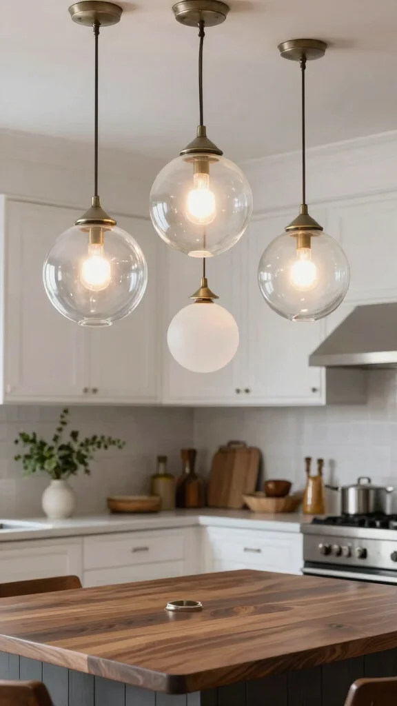 10 Kitchen Island Lighting Ideas That Make a Statement - 3. Vintage Glass Globe Pendants 1