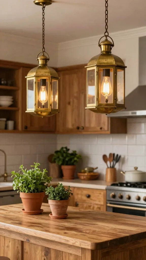 10 Kitchen Island Lighting Ideas That Make a Statement - 5. Antique Brass Lanterns 1