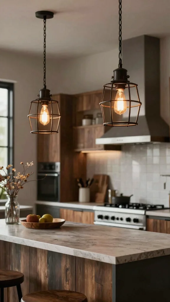 10 Kitchen Island Lighting Ideas That Make a Statement - 6. Vintage Caged Pendant Lights 1