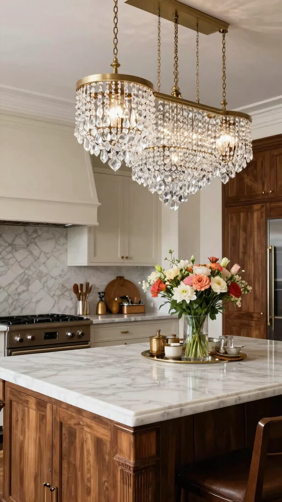 10 Kitchen Island Lighting Ideas That Make a Statement - 7. Vintage Crystal Drop Fixtures 1