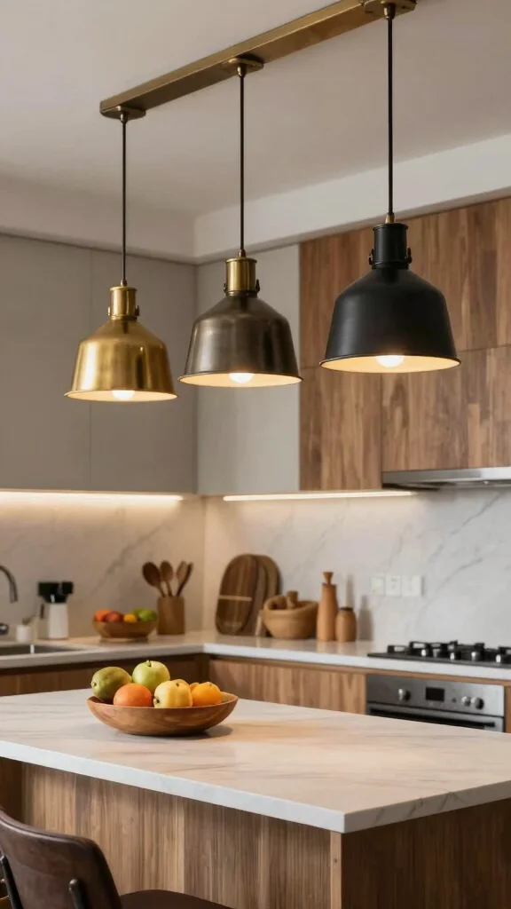 10 Kitchen Island Lighting Ideas That Make a Statement - 8. Vintage Metal Shades 1