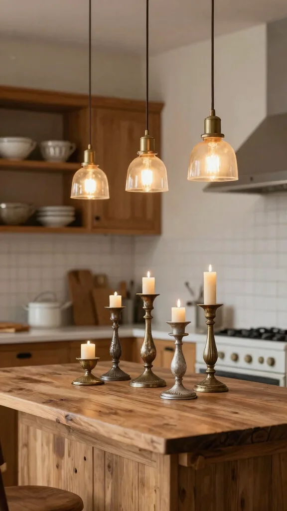 10 Kitchen Island Lighting Ideas That Make a Statement - 9. Vintage Candle Holders as Lighting 1
