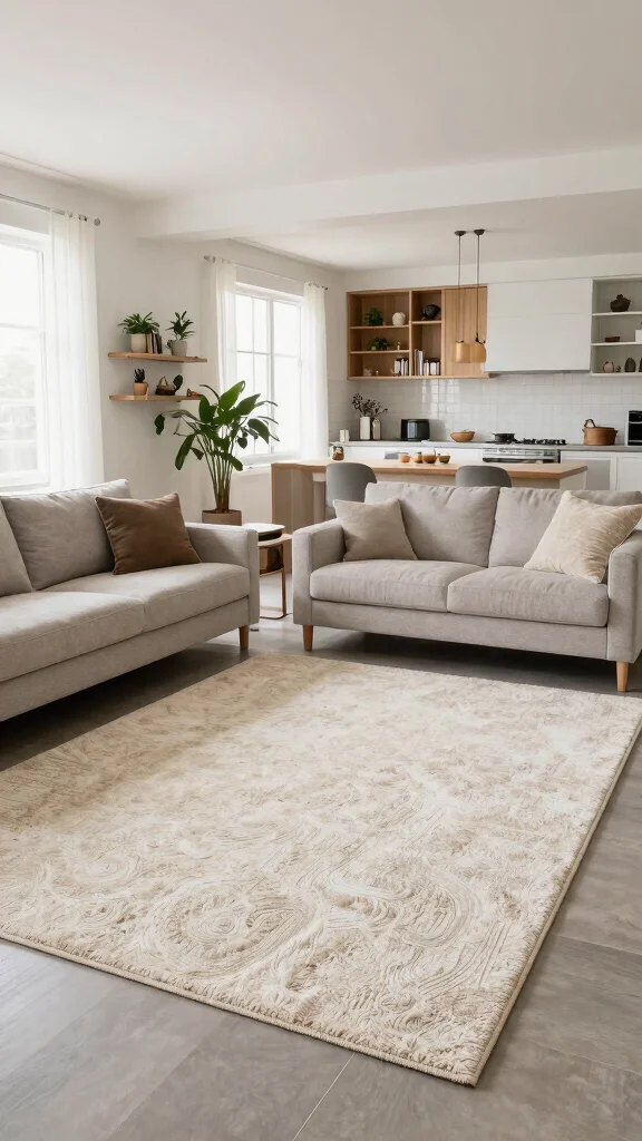 10 Living Room Rug Placement Ideas That Make the Space Look Bigger - 5. Floating Rugs and Open Floor Plans 1
