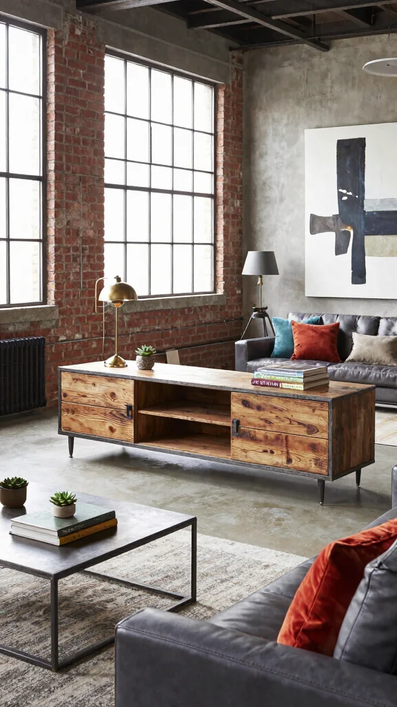 10 Living Room TV Stand Ideas That Keep Things Tidy and Stylish - 2. Industrial Chic 1