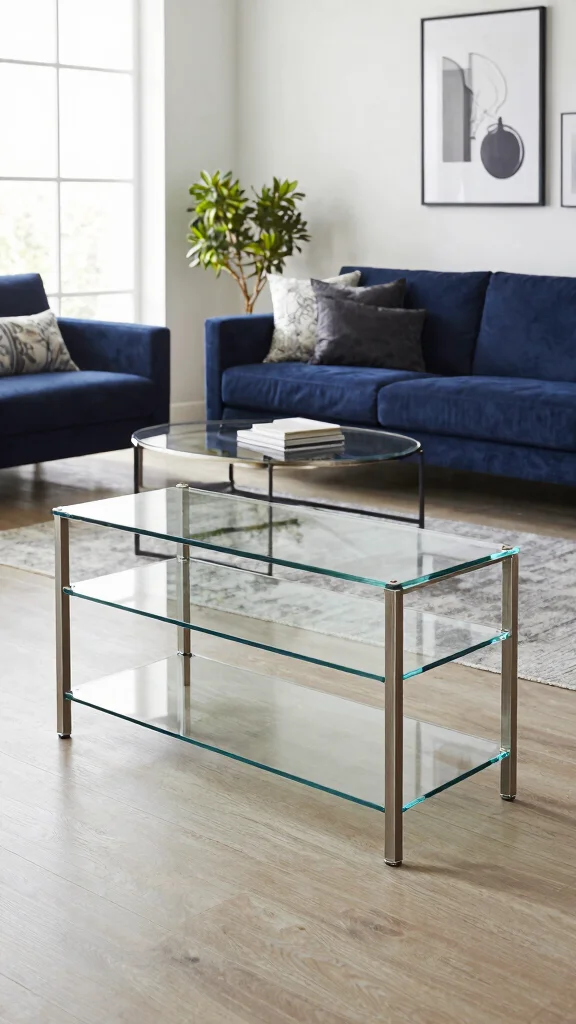10 Living Room TV Stand Ideas That Keep Things Tidy and Stylish - 9. Glass and Metal Elegance 1