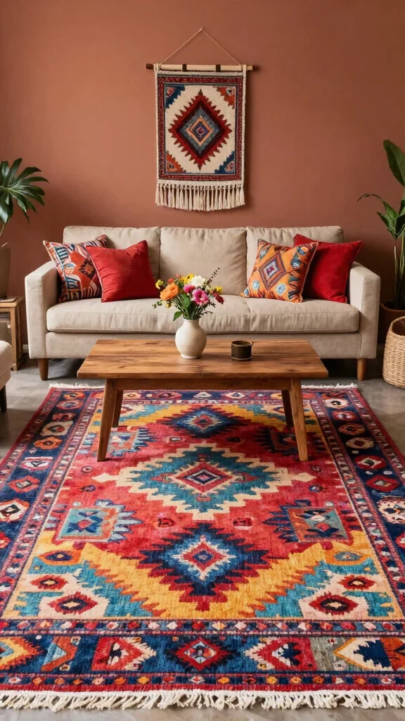 10 Ways to Style an 8x10 Rug in Your Living Room - 3. Use a Bold Pattern to Make a Statement 1