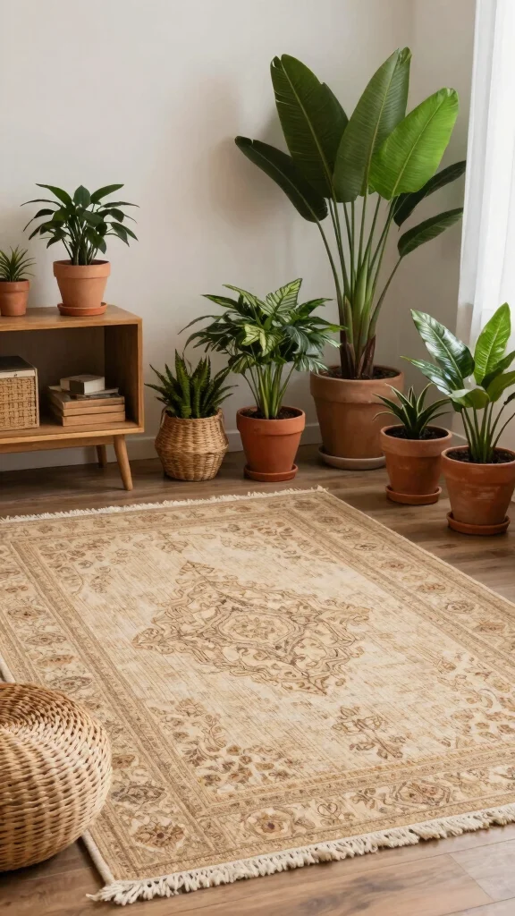 10 Ways to Style an 8x10 Rug in Your Living Room - 6. Incorporate Natural Elements 1