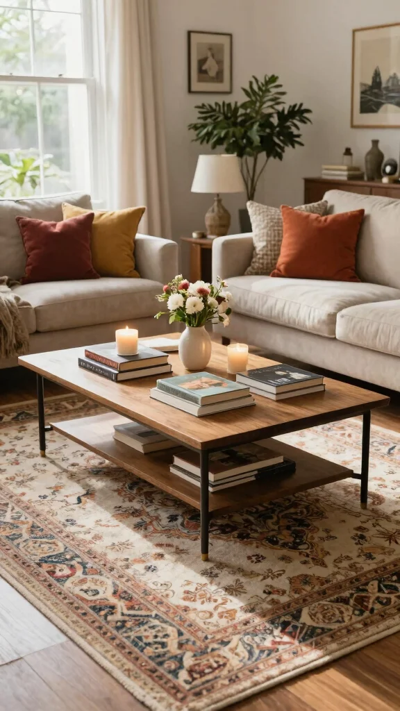 10 Ways to Style an 8x10 Rug in Your Living Room - 8. Opt for an Oversized Coffee Table 1