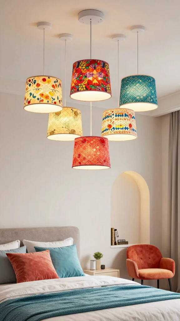 11 Bedroom Ceiling Lighting Ideas That Replace Boring Fixtures - 6. Colorful Drum Shades 1