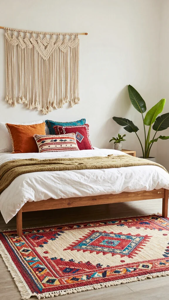 11 Bedroom Rug Ideas for Under the Bed That Feel Cozy and Finished - 8. Handwoven Rugs for Artisan Charm 1