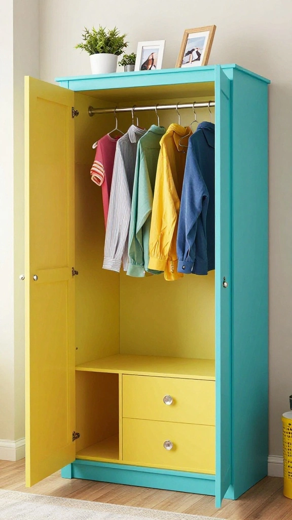 11 Bedroom Wardrobe Ideas for an Organized and Stylish Room - 6. Colorful Accent Wardrobes 1