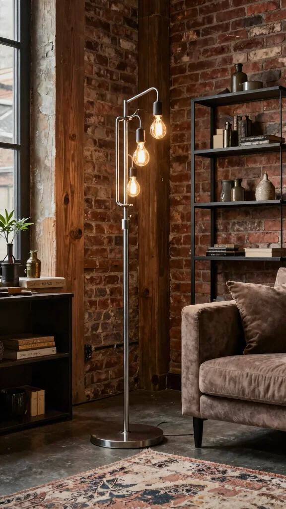 11 Floor Lamp Ideas for Living Rooms That Add Warmth and Height - 4. Industrial Edge: Raw and Robust 1