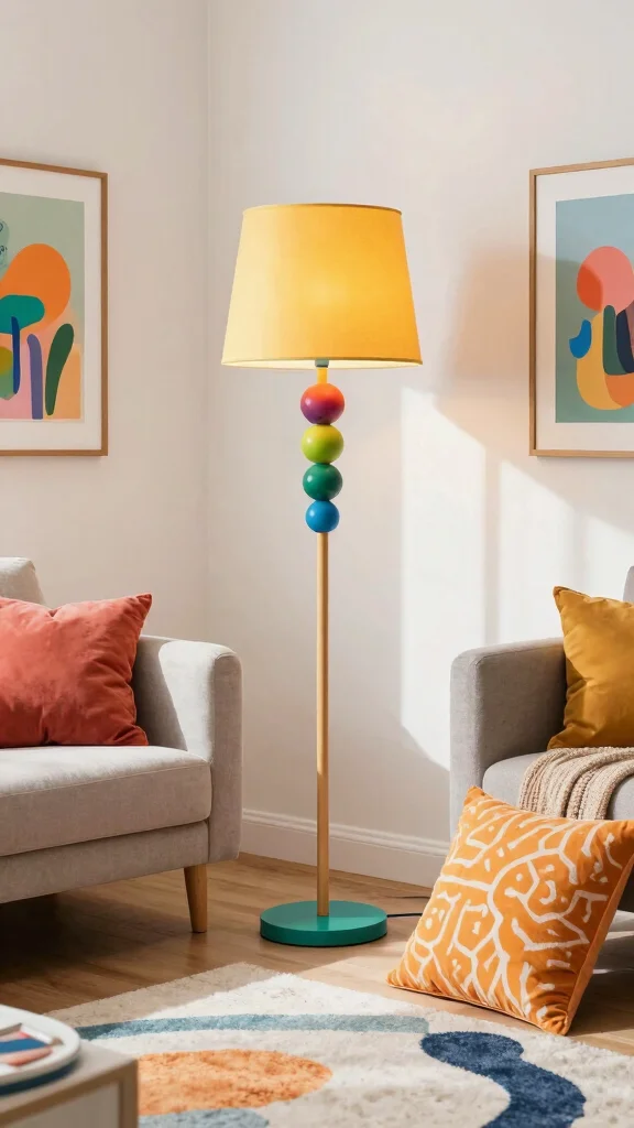 11 Floor Lamp Ideas for Living Rooms That Add Warmth and Height - 9. Colorful Accents: Bright and Playful 1