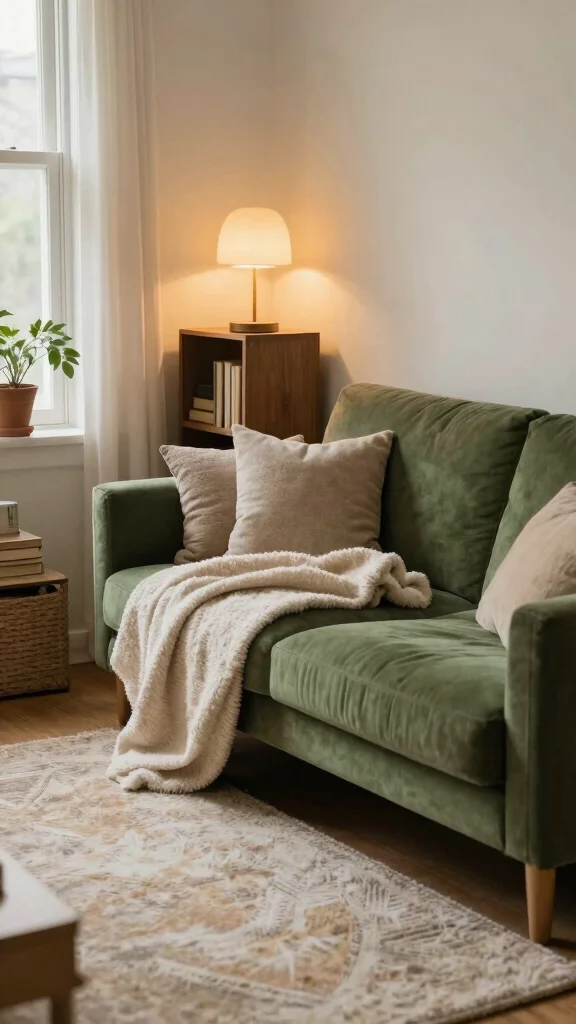 11 Green Sofa Living Room Ideas That Feel Fresh and Grounded - 10. Cozy Nook 1