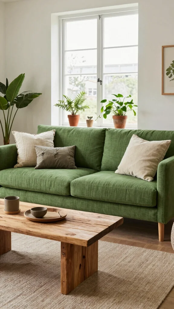 11 Green Sofa Living Room Ideas That Feel Fresh and Grounded - 11. Sustainable Living Room 1