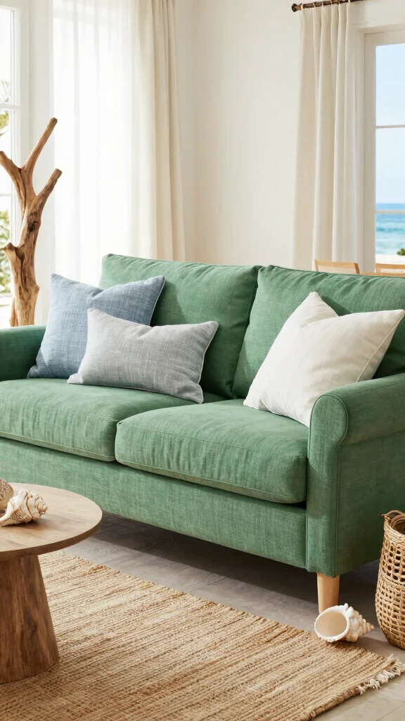 11 Green Sofa Living Room Ideas That Feel Fresh and Grounded - 6. Coastal Vibes 1