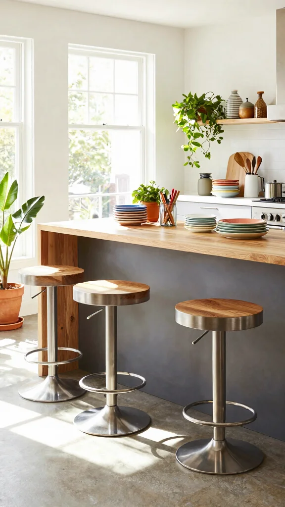 11 Kitchen Bar Stool Ideas for Style, Comfort, and the Right Height - 5. Multi-Functional Adjustable Stools 1
