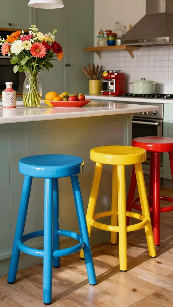 11 Kitchen Bar Stool Ideas for Style, Comfort, and the Right Height - 9. Colorful Retro Stools 1
