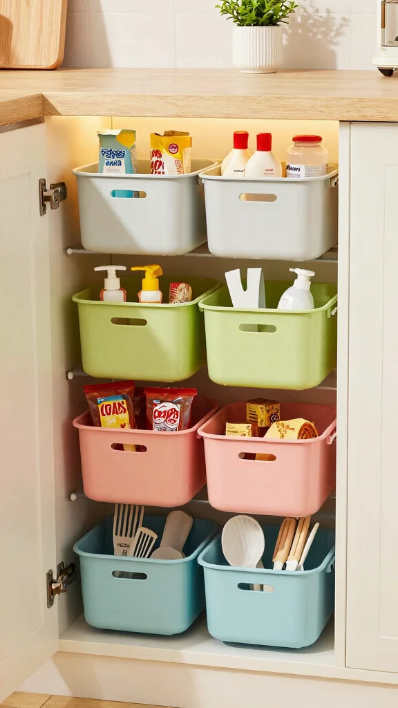 11 Kitchen Cabinet Organization Ideas That Make Every Inch Count - 8. Stackable Bins for Unused Spaces 1