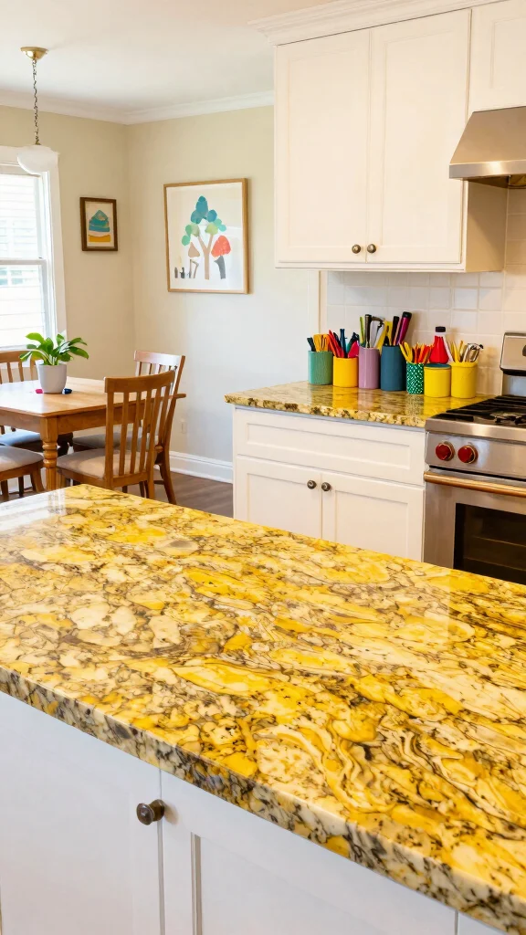 11 Kitchen Granite Countertop Ideas for Timeless, Durable Style - 10. Warm Yellow Granite for a Cheerful Vibe 1