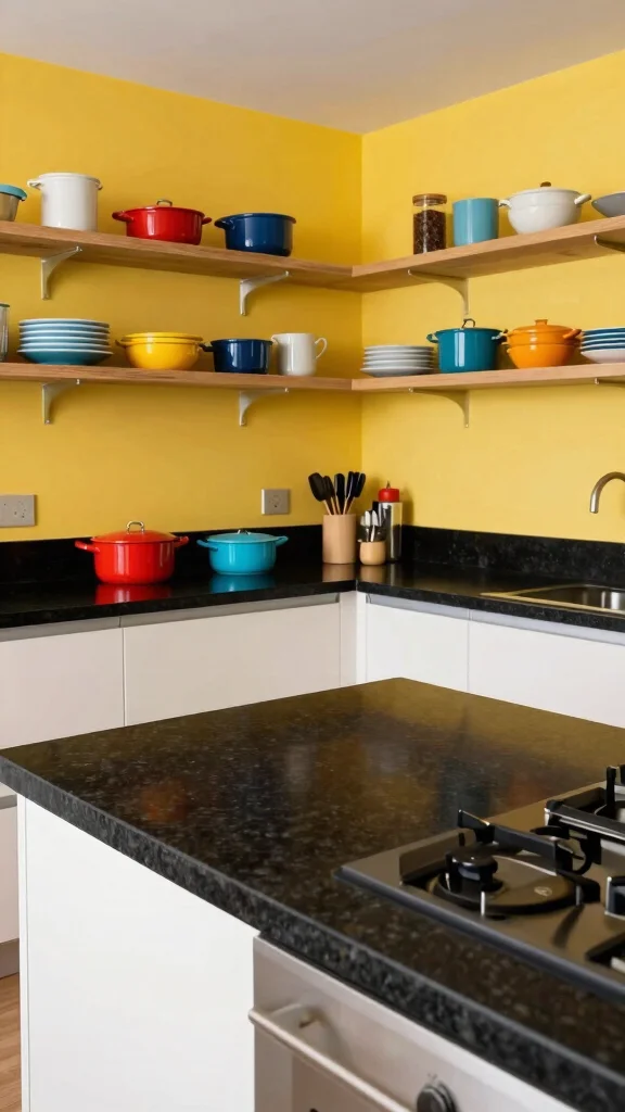 11 Kitchen Granite Countertop Ideas for Timeless, Durable Style - 2. Bold Black Granite with Colorful Accents 1