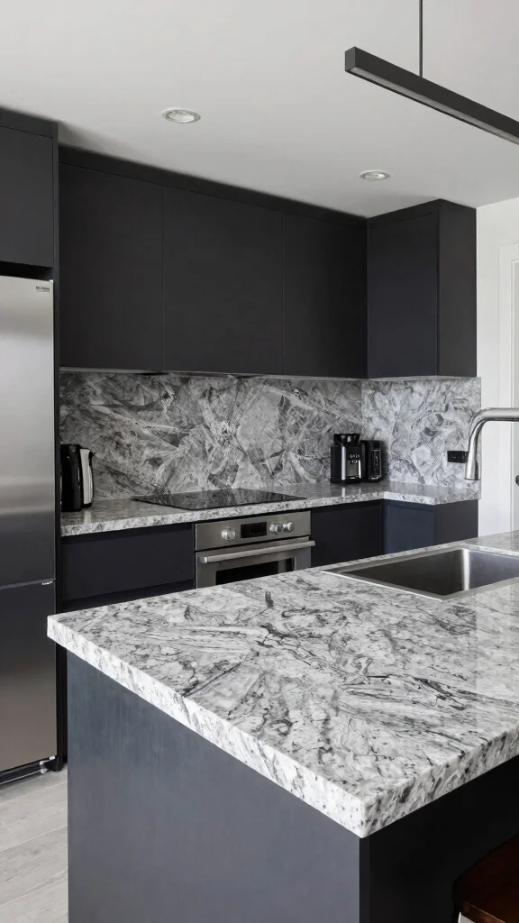 11 Kitchen Granite Countertop Ideas for Timeless, Durable Style - 7. Contemporary Grey Granite with Bold Patterns 1