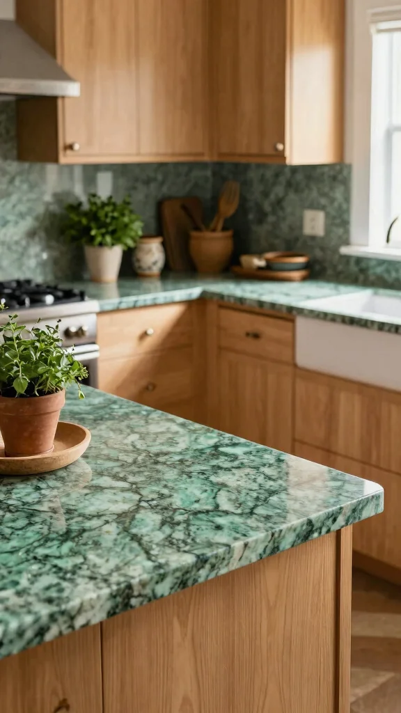 11 Kitchen Granite Countertop Ideas for Timeless, Durable Style - 8. Green Granite for a Fresh, Nature-Inspired Look 1