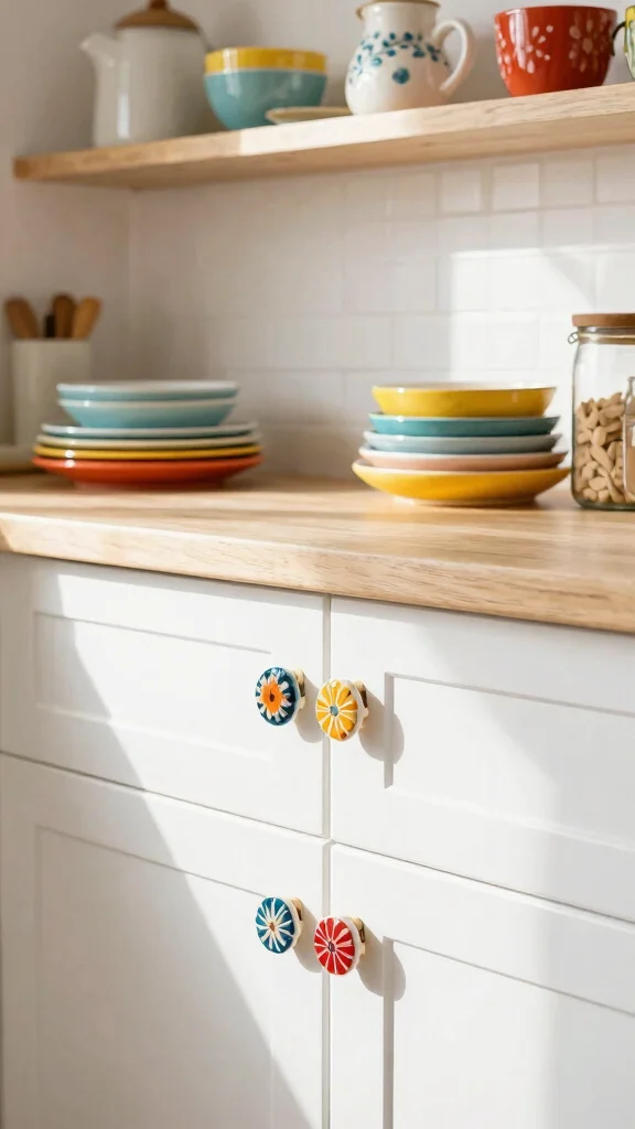 11 Kitchen Handle Ideas That Upgrade Cabinets With One Simple Swap - 5. Colorful Ceramics 1