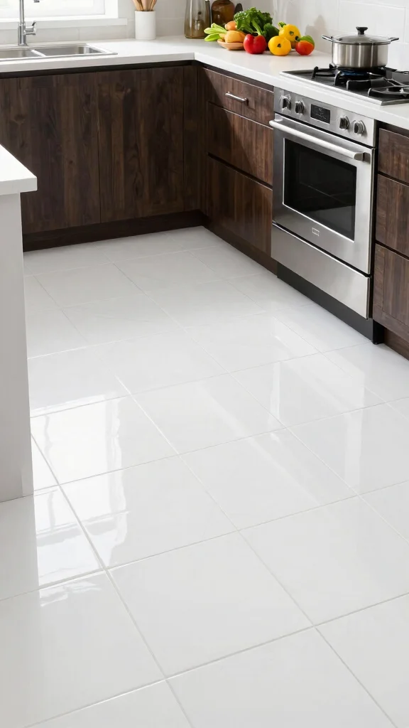 11 Kitchen Tile Floor Ideas That Are Easy to Clean and Beautiful - 2. Sleek Ceramic Tiles 1