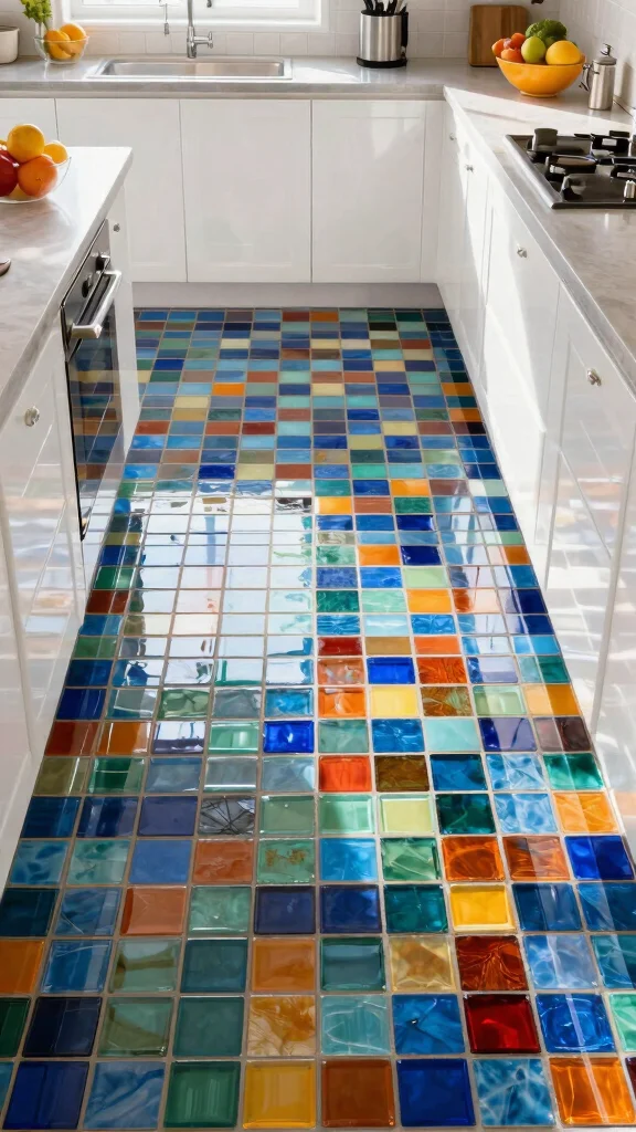 11 Kitchen Tile Floor Ideas That Are Easy to Clean and Beautiful - 4. Glass Mosaic Tiles 1