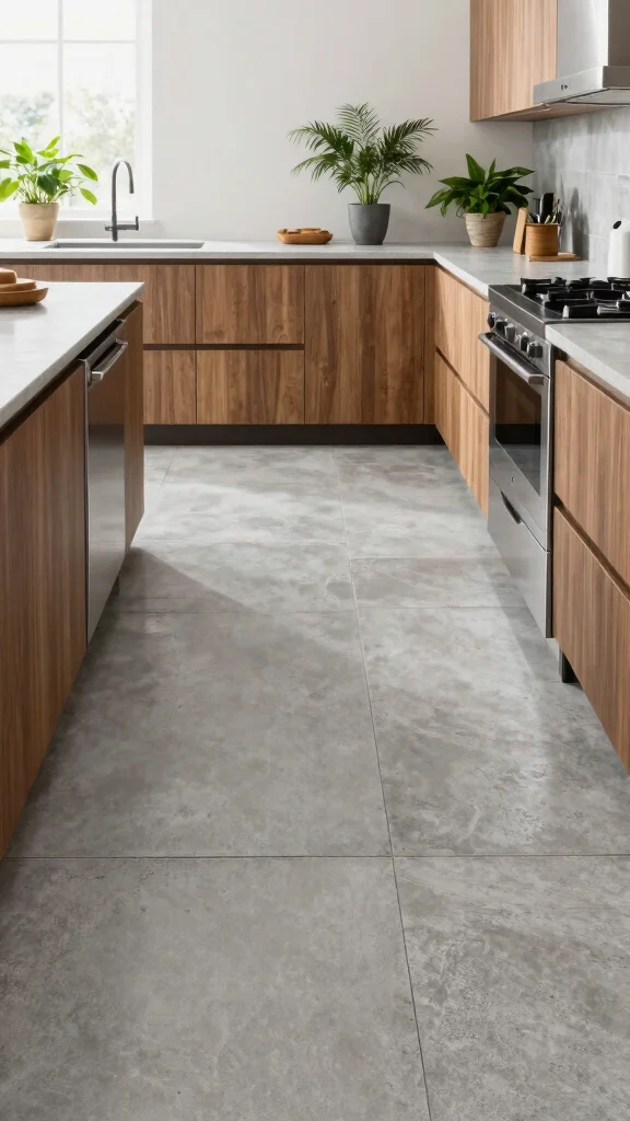 11 Kitchen Tile Floor Ideas That Are Easy to Clean and Beautiful - 7. Concrete Tiles 1