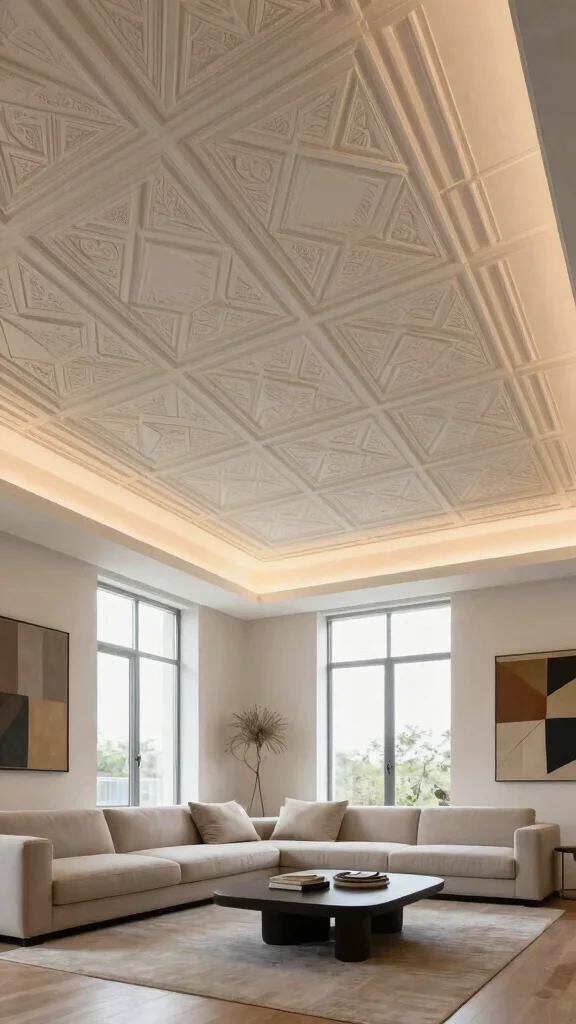 11 Living Room Ceiling Lighting Ideas That Replace Boring Overheads - 6. Decorative Ceiling Designs 1