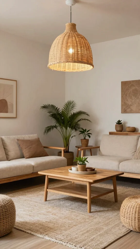 11 Living Room Ceiling Lighting Ideas That Replace Boring Overheads - 9. Natural Material Fixtures 1