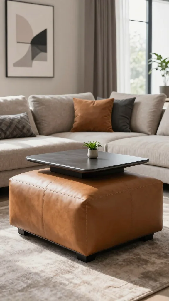 11 Living Room Ottoman Ideas That Add Function Without Clutter - 4. Ottoman with Built-in Table Top 1