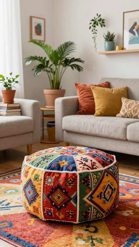 11 Living Room Ottoman Ideas That Add Function Without Clutter - 5. Poufs for a Pop of Color 1