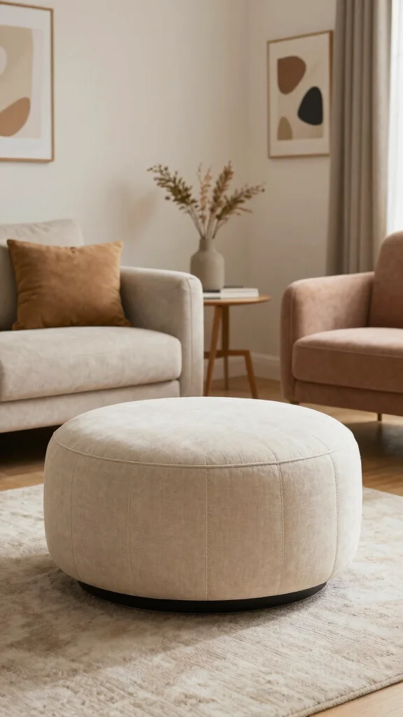 11 Living Room Ottoman Ideas That Add Function Without Clutter - 7. Round Ottomans 1