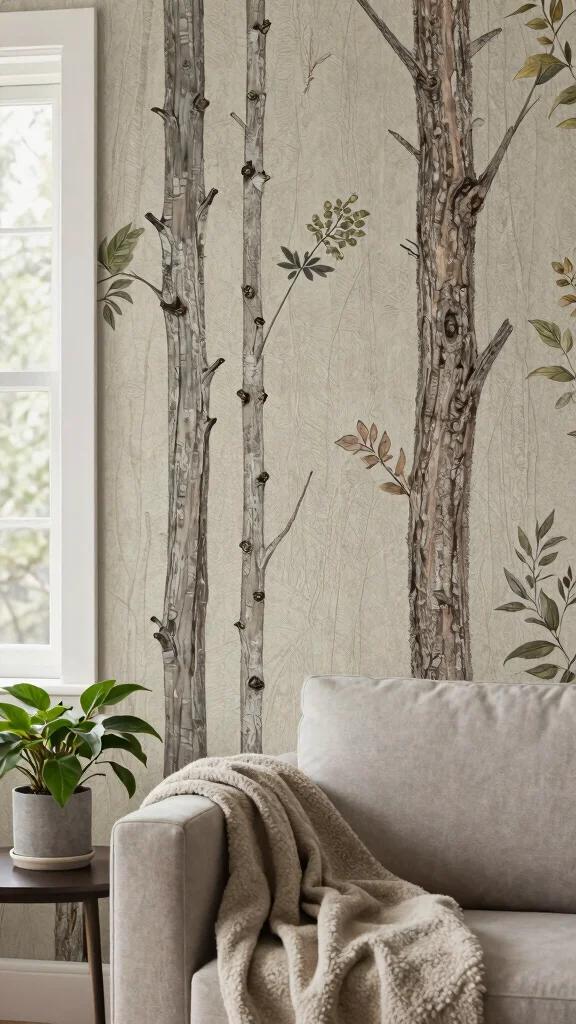 11 Living Room Wallpaper Ideas That Make Walls the Star - 1. Nature-Inspired Textures 1