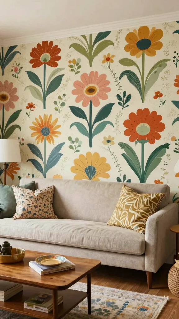 11 Living Room Wallpaper Ideas That Make Walls the Star - 10. Vintage Patterns with a Modern Twist 1