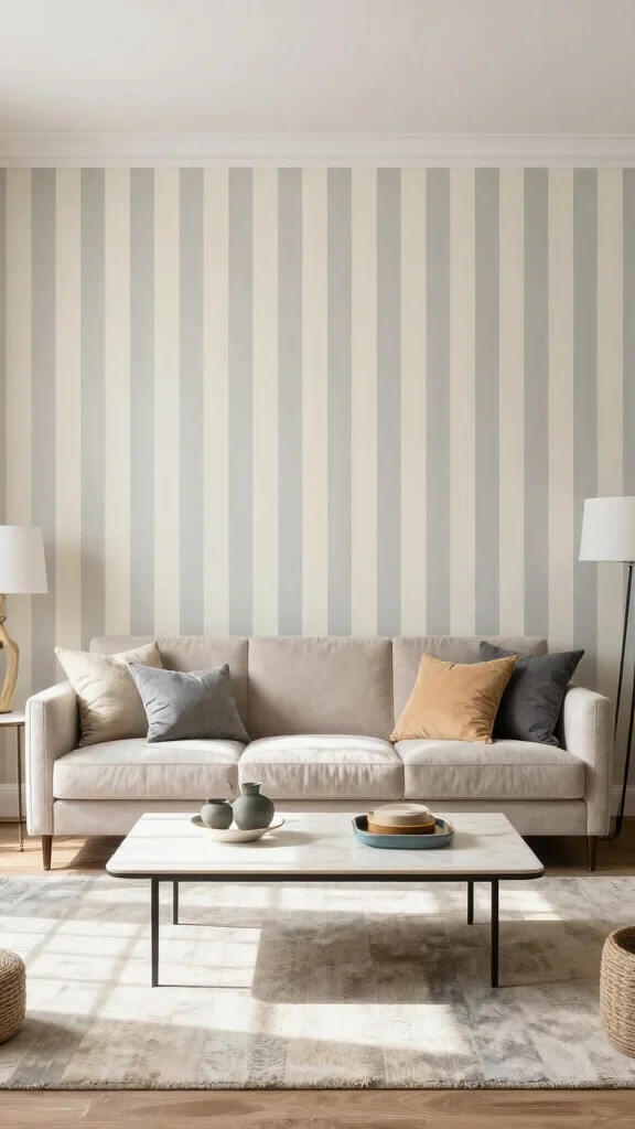 11 Living Room Wallpaper Ideas That Make Walls the Star - 11. Timeless Stripes 1