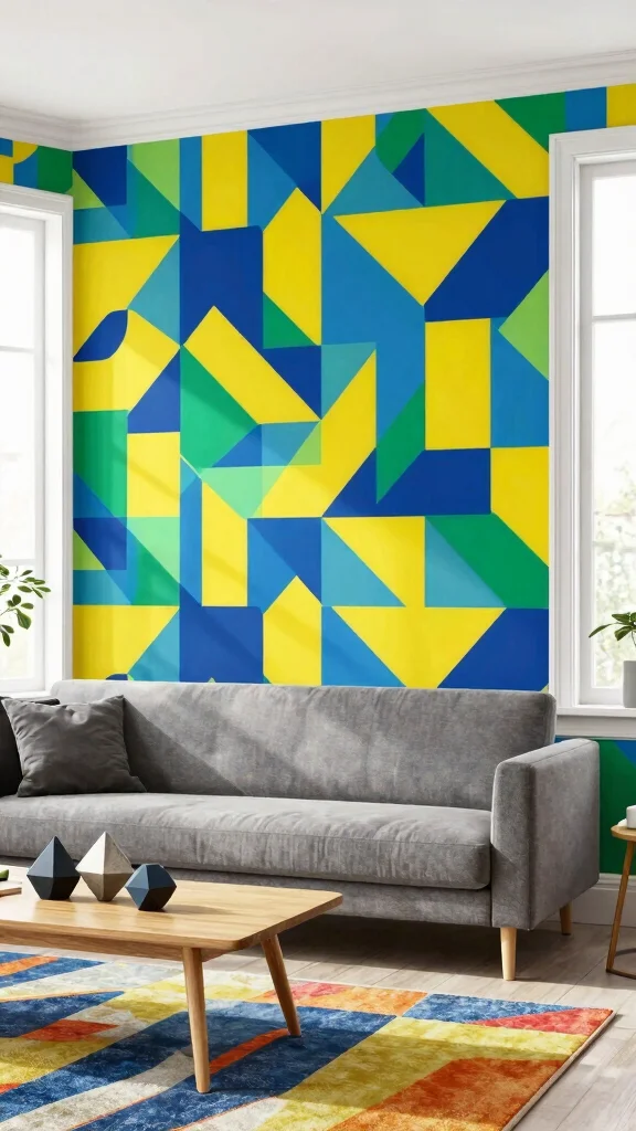 11 Living Room Wallpaper Ideas That Make Walls the Star - 2. Bold Geometric Patterns 1