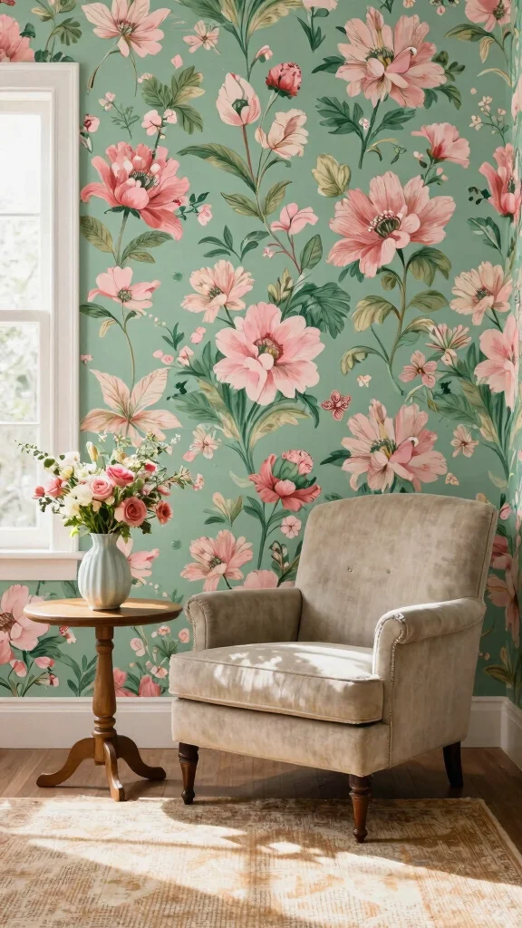11 Living Room Wallpaper Ideas That Make Walls the Star - 3. Floral Prints with a Twist 1