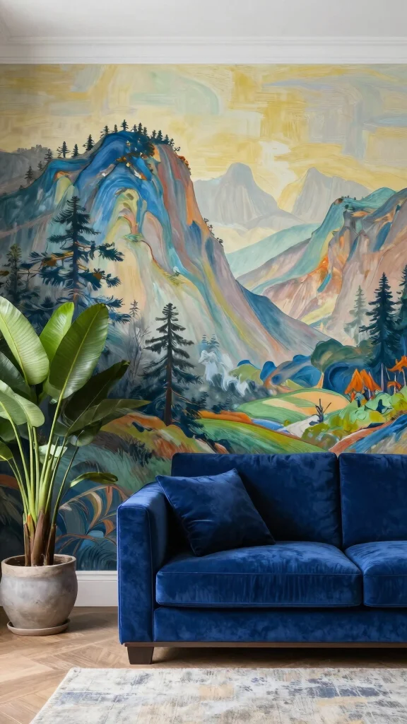 11 Living Room Wallpaper Ideas That Make Walls the Star - 7. Artistic Murals 1