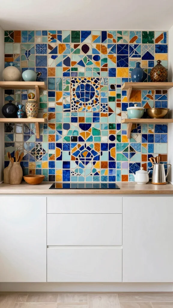 11 Zellige Tile Kitchen Ideas for a Textured, Handcrafted Look - 10. Artistic Mosaic Backsplash 1