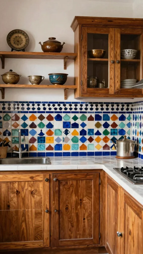 11 Zellige Tile Kitchen Ideas for a Textured, Handcrafted Look - 6. Vintage Moroccan Flair with Mixed Tiles 1